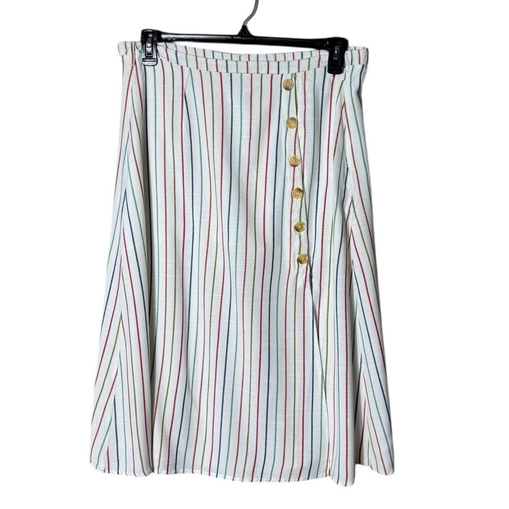 Harper White Multi-Color Striped Circle Skirt